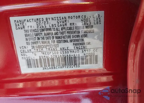 2023 Nissan Sentra Sv Xtronic Cvt from USA, damaged, VIN 3N1AB8CVXPY231933